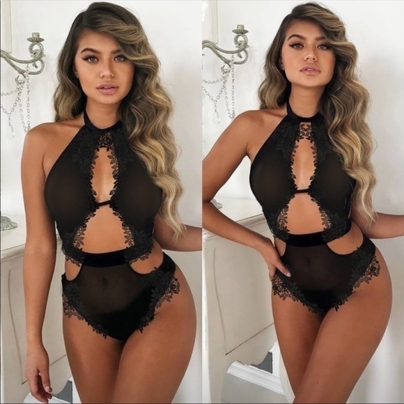 Halter sleeveless mesh lace bodysuit NWOT - Picture 3 of 8